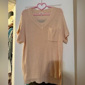 BiBi Textured V-Neck Short Sleeve Top in Cream